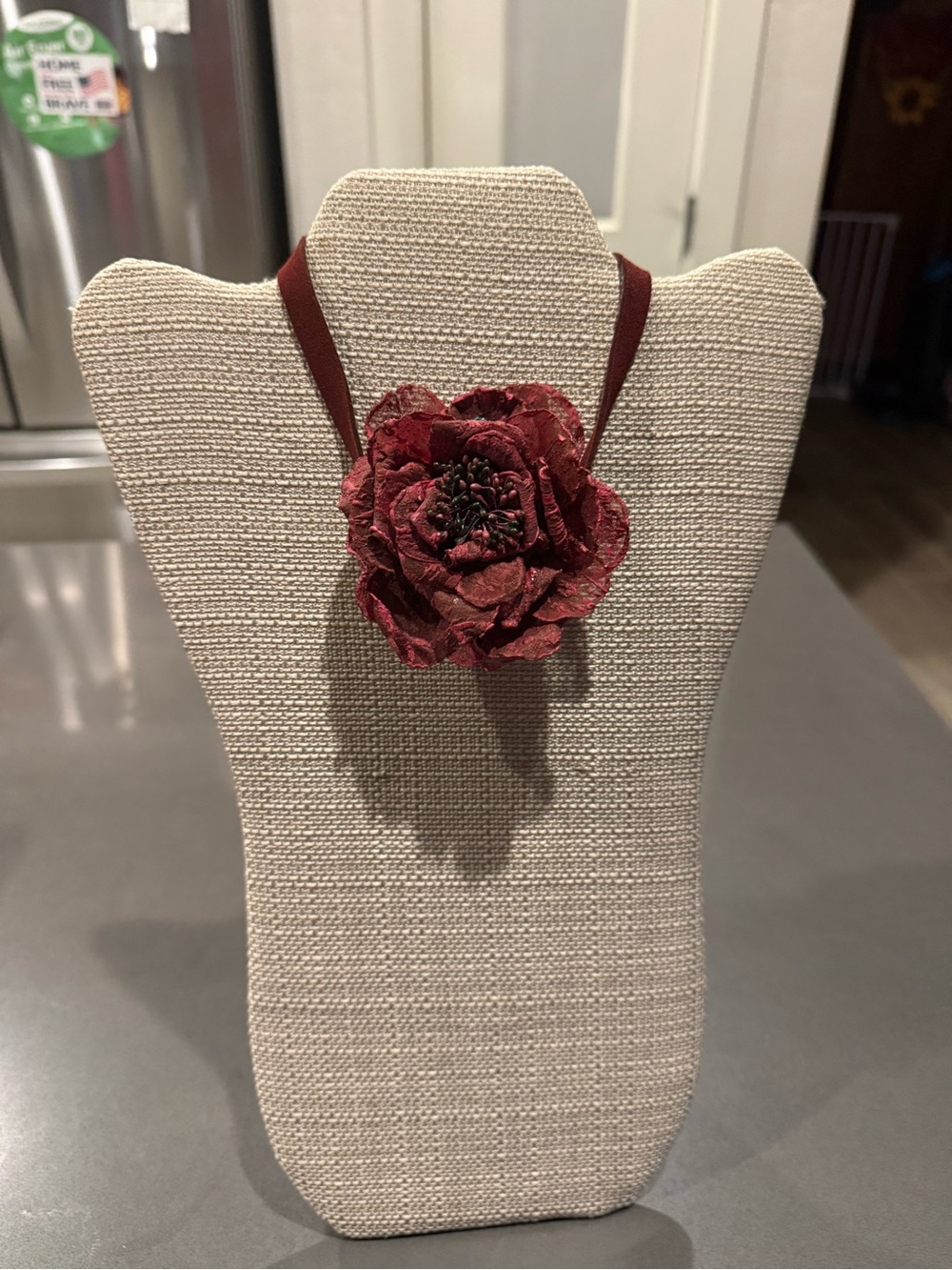 Handmade Burgundy Floral Pendant Choker Necklace
